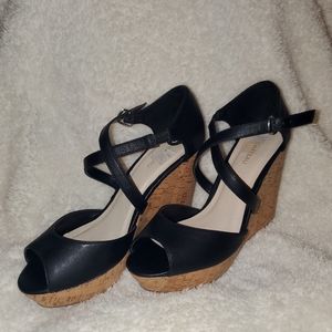 24. SWEET Leather and Cork Platform Wedges